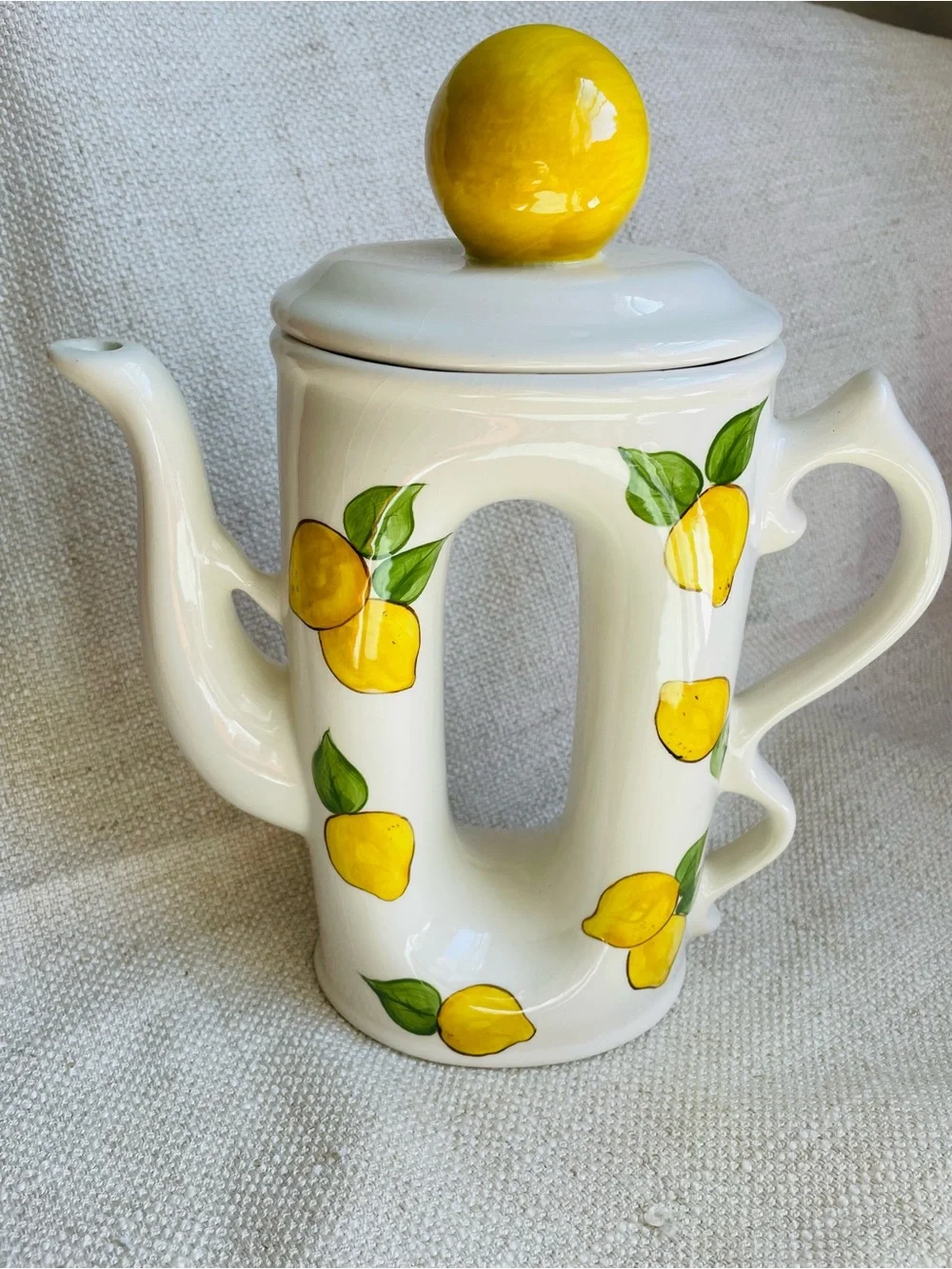Vintage Ceramic Lemon Pattern Limoncello Decanter/Teapot 11.5